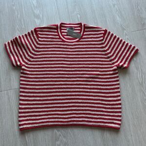 J Crew Knit Crewneck T-shirt In Stripe Womens Small Red White